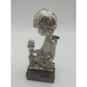 Vintage Peltro Cesellato a Mano Italy 3" Pewter Altar Boy Religious Figure Holy